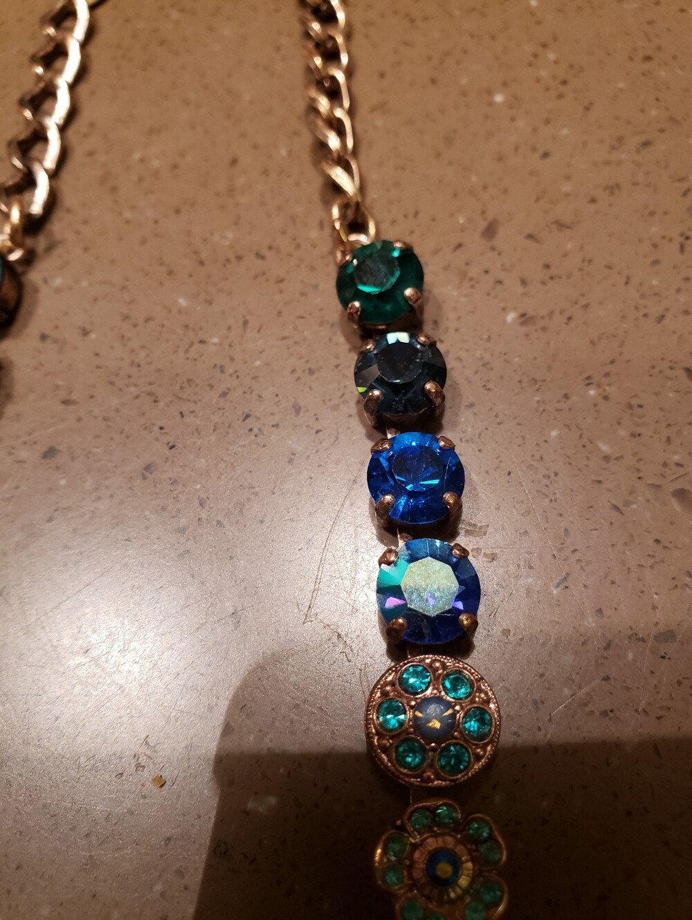 Mariana Blossom Necklace In Teal Green & Royal Blue Crystals - Picture 3 of 9